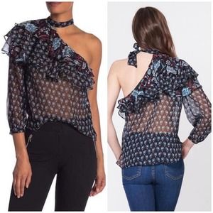 NWT Veronica Beard Isla Ruffle Silk Paisley Blouse 10
